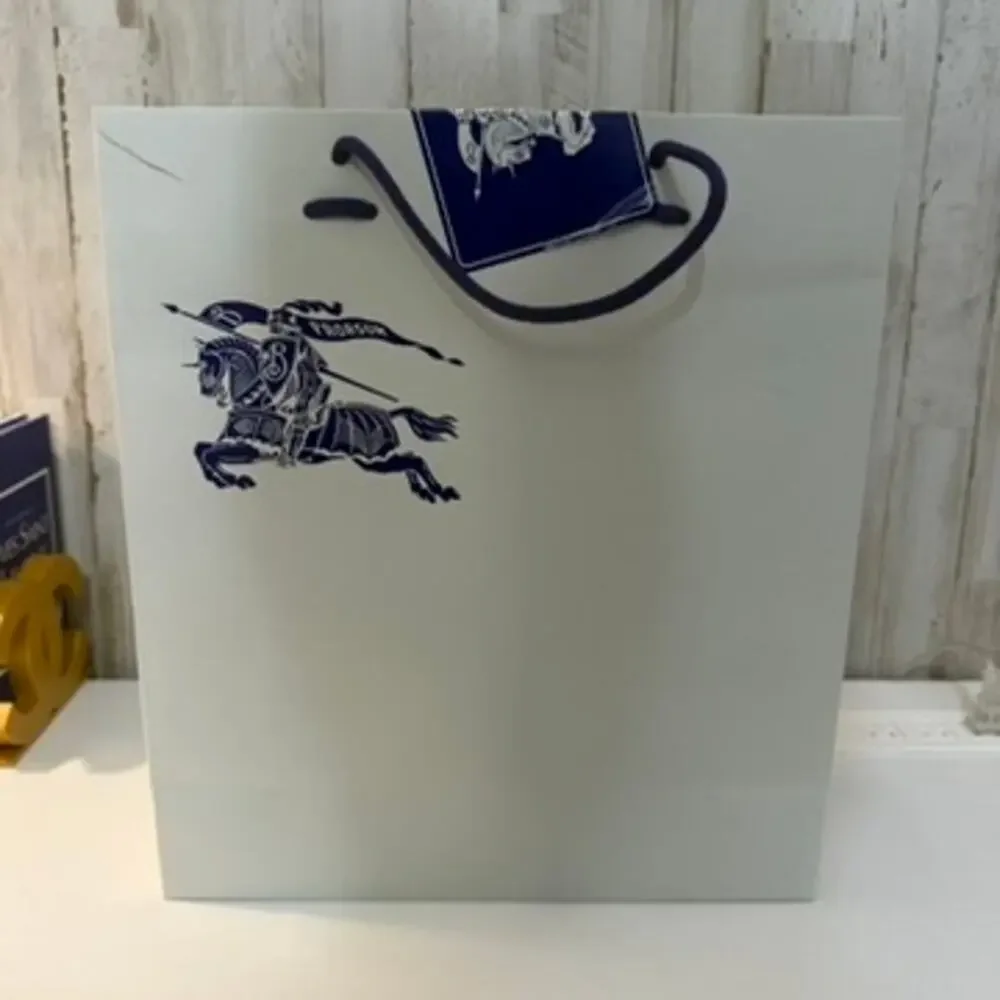 Burberry Large Shopping Gift Bag White Blue Rope Handles Prorsum Knight